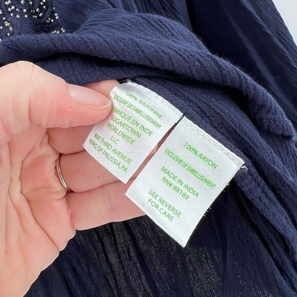 Lilly Pulitzer Nita Off The Shoulder Top Navy studded embellished blouse XS‎ - Picture 7 of 12